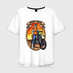 Мужская футболка хлопок Oversize с принтом Мотоциклист в Ухте, 100% хлопок | свободный крой, круглый ворот, “спинка” длиннее передней части | racing | гонка | гонки | горные | мото | мотоцикл | мотоциклы | рейсинг