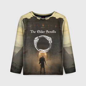 Детский лонгслив 3D с принтом THE ELDER SCROLLS SKYRIM | TES 5 в Ухте, 100% полиэстер | длинные рукава, круглый вырез горловины, полуприлегающий силуэт
 | bethesda | game | tes | the elder scrolss | бетезда | игры | магия | рыцарь