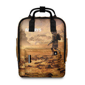Женский рюкзак 3D с принтом FAR CRY 5 LOST ON MARS в Ухте, 100% полиэстер | лямки с регулируемой длиной, сверху ручки, чтобы рюкзак нести как сумку. Основное отделение закрывается на молнию, как и внешний карман. Внутри два дополнительных кармана, один из которых закрывается на молнию. По бокам два дополнительных кармашка, куда поместится маленькая бутылочка
 | action | far cry | far cry 5 | lost on mars | игра | космонавт | космос | марс | экшн