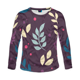 Женский лонгслив 3D Ветви: в Ухте, 100% полиэстер | длинные рукава, круглый вырез горловины, полуприлегающий силуэт | абстракция | веточка | лист | листья | узор