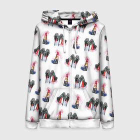 Женская толстовка 3D на молнии Высокая Мода: в Ухте, 100% полиэстер | длина до линии бедра, манжеты и пояс оформлены мягкой тканевой резинкой, двухслойный капюшон со шнурком для регулировки, спереди молния, по бокам два кармана | акварель | каблуки | краски | лабутены | помада | туфли