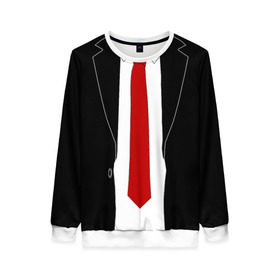 Женский свитшот 3D с принтом КОСТЮМ АГЕНТА 47 в Ухте, 100% полиэстер с мягким внутренним слоем | круглый вырез горловины, мягкая резинка на манжетах и поясе, свободная посадка по фигуре | Тематика изображения на принте: agent 47 | галстук | пиджак | хитман