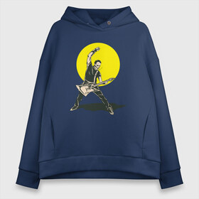 Женское худи Oversize хлопок с принтом Гитарист в Ухте, френч-терри — 70% хлопок, 30% полиэстер. Мягкий теплый начес внутри —100% хлопок | боковые карманы, эластичные манжеты и нижняя кромка, капюшон на магнитной кнопке | гитара | гитарист | игра на гитаре | музыка | на гитаре | рок | с гитарой