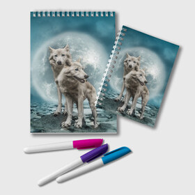 Блокнот с принтом Волки в Ухте, 100% бумага | 48 листов, плотность листов — 60 г/м2, плотность картонной обложки — 250 г/м2. Листы скреплены удобной пружинной спиралью. Цвет линий — светло-серый
 | Тематика изображения на принте: луна | ночь | хищник