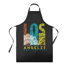 Фартук 3D с принтом Los Angeles California Surfing в Ухте, 100% полиэстер | общий размер — 65 х 85 см, ширина нагрудника — 26 см, горловина — 53 см, длина завязок — 54 см, общий обхват в поясе — 173 см. Принт на завязках и на горловине наносится с двух сторон, на основной части фартука — только с внешней стороны | 