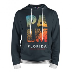 Мужская толстовка 3D с принтом Palm Florida Surfing Time в Ухте, 100% полиэстер | двухслойный капюшон со шнурком для регулировки, мягкие манжеты на рукавах и по низу толстовки, спереди карман-кенгуру с мягким внутренним слоем. | 
