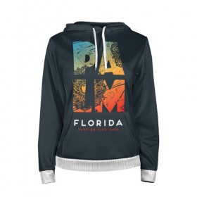 Женская толстовка 3D с принтом Palm Florida Surfing Time в Ухте, 100% полиэстер  | двухслойный капюшон со шнурком для регулировки, мягкие манжеты на рукавах и по низу толстовки, спереди карман-кенгуру с мягким внутренним слоем. | 
