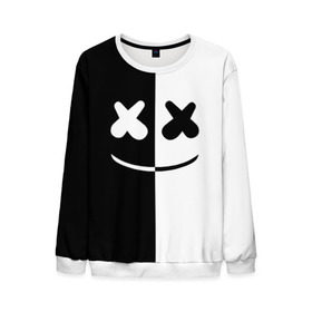 Мужской свитшот 3D с принтом MARSHMELLO BLACK & WHITE в Ухте, 100% полиэстер с мягким внутренним слоем | круглый вырез горловины, мягкая резинка на манжетах и поясе, свободная посадка по фигуре | Тематика изображения на принте: dj | marshmello | клубная музыка | маршмелло | музыка | музыкант