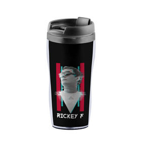 Термокружка-непроливайка с принтом Rickey F Glitch в Ухте, внутренняя часть — пищевой пластик, наружная часть — прозрачный пластик, между ними — полиграфическая вставка с рисунком | объем — 350 мл, герметичная крышка | Тематика изображения на принте: rickey f | рики ф | рики эф