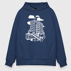Мужское худи Oversize хлопок с принтом Панелька в Ухте, френч-терри — 70% хлопок, 30% полиэстер. Мягкий теплый начес внутри —100% хлопок | боковые карманы, эластичные манжеты и нижняя кромка, капюшон на магнитной кнопке | old school | taknado | urban | граффити | илюстратор | сибирь | стрит арт | тату