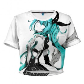 Женская футболка Cropp-top с принтом Hatsune Miku в Ухте, 100% полиэстер | круглая горловина, длина футболки до линии талии, рукава с отворотами | hatsune miku | аниме | вокалоид | девушки | манга | мульт | оружие | певица | сёдзё | сериал | хатсуне мику | япония