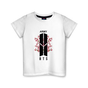 Детская футболка хлопок с принтом BTS ARMY в Ухте, 100% хлопок | круглый вырез горловины, полуприлегающий силуэт, длина до линии бедер | Тематика изображения на принте: bts | bts army | j hope | jimin | jin | jungkook | k pop | rap monster | rapmon | suga | v | бтс | группа | корея