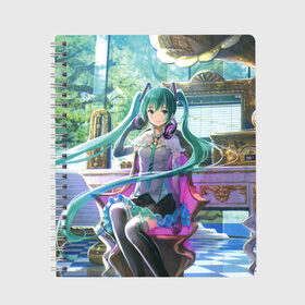 Тетрадь с принтом Hatsune Miku в Ухте, 100% бумага | 48 листов, плотность листов — 60 г/м2, плотность картонной обложки — 250 г/м2. Листы скреплены сбоку удобной пружинной спиралью. Уголки страниц и обложки скругленные. Цвет линий — светло-серый
 | hatsune miku | аниме | вокалоид | девушки | манга | мульт | оружие | певица | сёдзё | сериал | хатсуне мику | япония