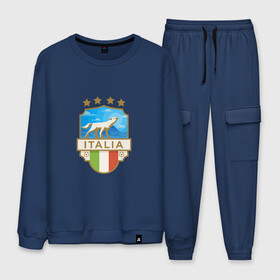 Мужской костюм хлопок с принтом Футбол - Италия в Ухте, 100% хлопок | на свитшоте круглая горловина, мягкая резинка по низу. Брюки заужены к низу, на них два вида карманов: два “обычных” по бокам и два объемных, с клапанами, расположенные ниже линии бедра. Брюки с мягкой трикотажной резинкой на поясе и по низу штанин. В поясе для дополнительного комфорта — широкие завязки | football | italia | italy | sport | буффон | гол | игрок | интер | италия | лацио | милан | мяч | рома | сборная | спорт | тренер | футбол | чемпион | чемпионат | ювентус