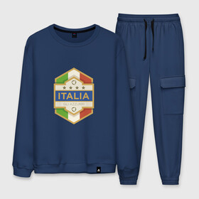 Мужской костюм хлопок с принтом Италия в Ухте, 100% хлопок | на свитшоте круглая горловина, мягкая резинка по низу. Брюки заужены к низу, на них два вида карманов: два “обычных” по бокам и два объемных, с клапанами, расположенные ниже линии бедра. Брюки с мягкой трикотажной резинкой на поясе и по низу штанин. В поясе для дополнительного комфорта — широкие завязки | football | italia | italy | sport | буффон | гол | игрок | интер | италия | лацио | милан | мяч | рома | сборная | спорт | тренер | футбол | чемпион | чемпионат | ювентус