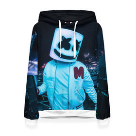Женская толстовка 3D с принтом MARSHMELLO в Ухте, 100% полиэстер  | двухслойный капюшон со шнурком для регулировки, мягкие манжеты на рукавах и по низу толстовки, спереди карман-кенгуру с мягким внутренним слоем. | dj | marshmello | usa | америка | клубная музыка | маршмелло | музыка | музыкант