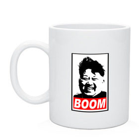 Кружка с принтом BOOM КИМ ЧЕН ЫН в Ухте, керамика | объем — 330 мл, диаметр — 80 мм. Принт наносится на бока кружки, можно сделать два разных изображения | boom | kim chen eun | mems | ким чен ын | кнр | мемы | северная корея | ядерные ракеты