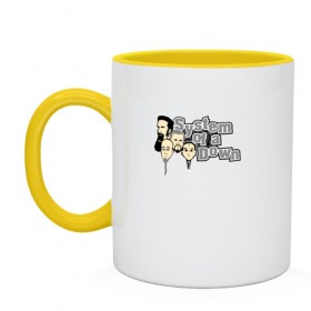 Кружка двухцветная с принтом System of a Down в Ухте, керамика | объем — 330 мл, диаметр — 80 мм. Цветная ручка и кайма сверху, в некоторых цветах — вся внутренняя часть | soad | soil | system of a down | группа | дав | дарон малакян | джон долмаян | метал | ню | оф | рок | серж танкян | систем | соад | сод | соэд | шаво одаджян | э доун