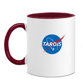 Кружка двухцветная с принтом TARDIS / DOCTOR WHO   NASA в Ухте, керамика | объем — 330 мл, диаметр — 80 мм. Цветная ручка и кайма сверху, в некоторых цветах — вся внутренняя часть | Тематика изображения на принте: doctor who | nasa | tardis | доктор кто | машина времени | наса | тардис