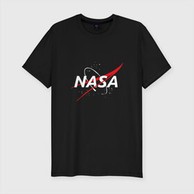Мужская футболка хлопок Slim с принтом NASA | НАСА в Ухте, 92% хлопок, 8% лайкра | приталенный силуэт, круглый вырез ворота, длина до линии бедра, короткий рукав | galaxy | nasa | planet | star | астрономия | галактика | звезды | космос | надписи | наса | планета