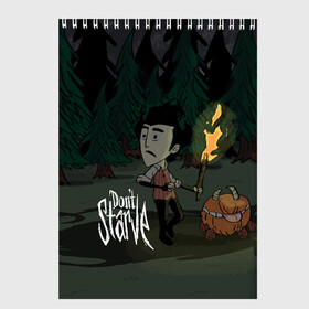 Скетчбук с принтом DON`T STARVE в Ухте, 100% бумага
 | 48 листов, плотность листов — 100 г/м2, плотность картонной обложки — 250 г/м2. Листы скреплены сверху удобной пружинной спиралью | Тематика изображения на принте: action | adventure | dont starve | gamer | player | twitch | игра