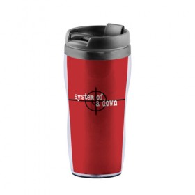 Термокружка-непроливайка с принтом System of a Down в Ухте, внутренняя часть — пищевой пластик, наружная часть — прозрачный пластик, между ними — полиграфическая вставка с рисунком | объем — 350 мл, герметичная крышка | soad | soil | system of a down | группа | дав | дарон малакян | джон долмаян | метал | ню | оф | рок | серж танкян | систем | соад | сод | соэд | шаво одаджян | э доун