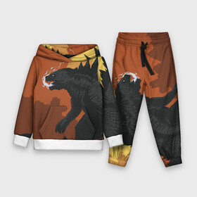 Детский костюм 3D (с толстовкой) с принтом GODZILLA | ГОДЗИЛЛА в Ухте,  |  | comic con | godzilla | gojira | logo | годзилла | знаки | иероглифы | лого | монстр | фильм | чудовище