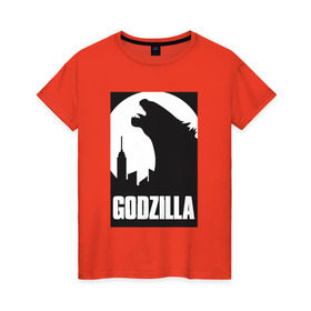 Женская футболка хлопок с принтом GODZILLA POSTER в Ухте, 100% хлопок | прямой крой, круглый вырез горловины, длина до линии бедер, слегка спущенное плечо | comic con | godzilla | gojira | logo | годзилла | знаки | иероглифы | лого | монстр | фильм | чудовище