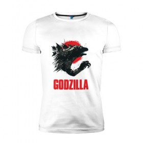 Мужская футболка премиум с принтом GODZILLA в Ухте, 92% хлопок, 8% лайкра | приталенный силуэт, круглый вырез ворота, длина до линии бедра, короткий рукав | comic con | godzilla | gojira | logo | годзилла | знаки | иероглифы | лого | монстр | фильм | чудовище