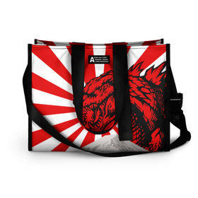 Сумка-шоппер 3D с принтом GODZILLA в Ухте, 100% полиэстер | застегивается на металлическую кнопку; внутренний карман застегивается на молнию. Стенки укреплены специальным мягким материалом, чтобы защитить содержимое от несильных ударов
 | comic con | godzilla | gojira | logo | годзилла | знаки | иероглифы | лого | монстр | фильм | чудовище