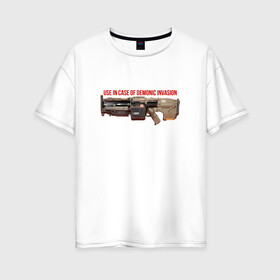 Женская футболка хлопок Oversize с принтом DOOM - Demonic invasion в Ухте, 100% хлопок | свободный крой, круглый ворот, спущенный рукав, длина до линии бедер
 | Тематика изображения на принте: doom | doom eternal | дум