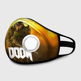 Маска из неопрена с принтом DOOM 2016 в Ухте, неопрен 100% | Форма огибающая нос. Резинки для ушей с дополнительной резинкой на затылке. Клапан для выдоха для активного дыхания при занятиях спортом. Эластичный материал маски и окантовки для лучшего растяжения и прилегания маски.  | 