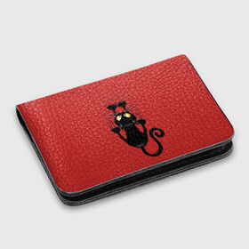 Картхолдер с принтом Черный Кот: в Ухте, натуральная матовая кожа | размер 7,3 х 10 см; кардхолдер имеет 4 кармана для карт; | black | cat | cats | кот | котенок | коты | кошка | кошки | красный | черная