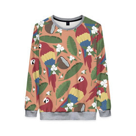 Женский свитшот 3D Попугайчики: в Ухте, 100% полиэстер с мягким внутренним слоем | круглый вырез горловины, мягкая резинка на манжетах и поясе, свободная посадка по фигуре | джунгли | жара | кокосы | лето | отпуск | попугайчики | птицы | путушествия | цветы