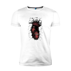 Мужская футболка премиум с принтом Атака титанов в Ухте, 92% хлопок, 8% лайкра | приталенный силуэт, круглый вырез ворота, длина до линии бедра, короткий рукав | attack on titan | атака на титанов | титан | титан в стене