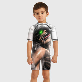 Детский купальный костюм 3D с принтом Титан в Ухте, Полиэстер 85%, Спандекс 15% | застежка на молнии на спине | anime | attack on titan | аниме | атака титанов