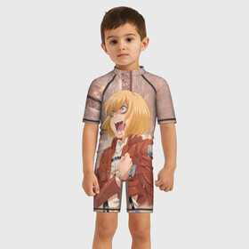 Детский купальный костюм 3D с принтом Армин в Ухте, Полиэстер 85%, Спандекс 15% | застежка на молнии на спине | anime | attack on titan | аниме | атака титанов