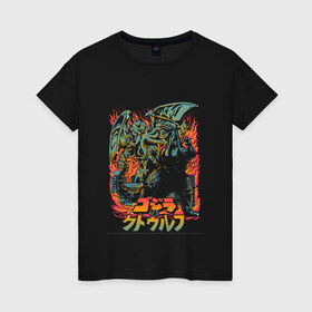 Женская футболка хлопок с принтом GODZILLA в Ухте, 100% хлопок | прямой крой, круглый вырез горловины, длина до линии бедер, слегка спущенное плечо | comic con | godzilla | gojira | logo | годзилла | знаки | иероглифы | лого | монстр | фильм | чудовище