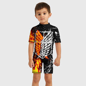 Детский купальный костюм 3D с принтом АТАКА ТИТАНОВ. Раскаленный дизайн в Ухте, Полиэстер 85%, Спандекс 15% | застежка на молнии на спине | anime | attack on titan | manga | monsters | аниме | атака титанов | гиганты | манга | монстры | титаны