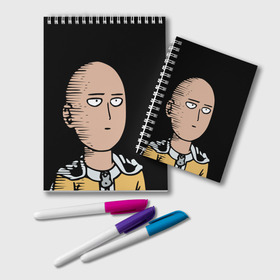Блокнот с принтом One-Punch Man Ванпачмен в Ухте, 100% бумага | 48 листов, плотность листов — 60 г/м2, плотность картонной обложки — 250 г/м2. Листы скреплены удобной пружинной спиралью. Цвет линий — светло-серый
 | Тематика изображения на принте: onepunch | аниме | анимэ  | вапначмен | генос | пачмен