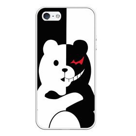 Чехол для iPhone 5/5S матовый MONOKUMA: в Ухте, Силикон | Область печати: задняя сторона чехла, без боковых панелей | anime | bear | black  white | minomi | monokuma | pink | rabbit | school | аниме | главарь | миноми | монокума | черно белый | школа