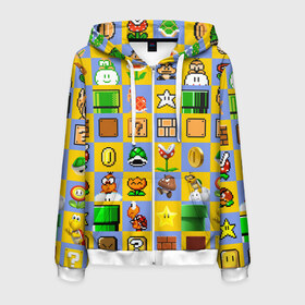 Мужская толстовка 3D на молнии с принтом Super Mario Pop art в Ухте, 100% полиэстер | длина до линии бедра, манжеты и пояс оформлены мягкой тканевой резинкой, двухслойный капюшон со шнурком для регулировки, спереди молния, по бокам два кармана | bros | donkey kong | mario | super | игра | марио | офф | спин | супер | тоад