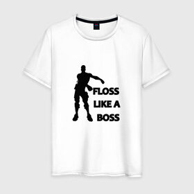Мужская футболка хлопок с принтом Floss like a boss в Ухте, 100% хлопок | прямой крой, круглый вырез горловины, длина до линии бедер, слегка спущенное плечо. | dance | floss like a boss | fortnite | swag | thebackpackkid | танец