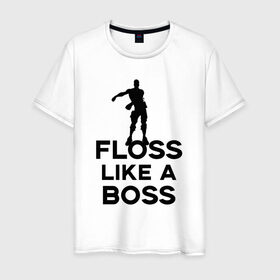 Мужская футболка хлопок с принтом Floss like a boss в Ухте, 100% хлопок | прямой крой, круглый вырез горловины, длина до линии бедер, слегка спущенное плечо. | dance | floss like a boss | fortnite | swag | thebackpackkid | танец
