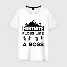 Мужская футболка хлопок с принтом Floss like a boss в Ухте, 100% хлопок | прямой крой, круглый вырез горловины, длина до линии бедер, слегка спущенное плечо. | dance | floss like a boss | fortnite | swag | thebackpackkid | танец