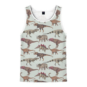 Мужская майка 3D с принтом Динозавры в Ухте, 100% полиэстер | круглая горловина, приталенный силуэт, длина до линии бедра. Пройма и горловина окантованы тонкой бейкой | динозавр | динозавры | паттерн | стегозавр | тиранозавр