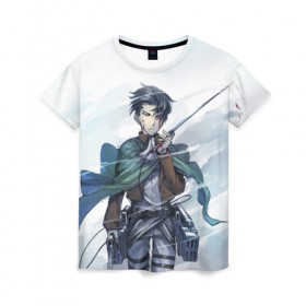 Женская футболка 3D с принтом Attack on titan в Ухте, 100% полиэфир ( синтетическое хлопкоподобное полотно) | прямой крой, круглый вырез горловины, длина до линии бедер | attack | titan | аккерман | арлерт | армин | атака | гуманоид | йегер | манга | микаса | монстры | мутант | титанов | эрен