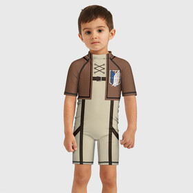 Детский купальный костюм 3D с принтом АТАКА ТИТАНОВ КОСТЮМ (СВЕТЛЫЙ) в Ухте, Полиэстер 85%, Спандекс 15% | застежка на молнии на спине | anime | attack on titan | manga | monsters | аниме | атака титанов | гиганты | манга | монстры | титаны