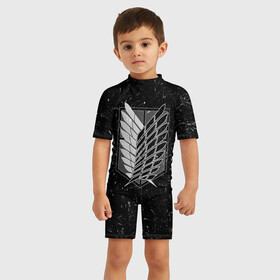 Детский купальный костюм 3D с принтом Атака Титанов белая пыль в Ухте, Полиэстер 85%, Спандекс 15% | застежка на молнии на спине | attack | titan | аккерман | арлерт | армин | атака | гуманоид | йегер | манга | микаса | монстры | мутант | титанов | эрен