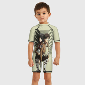 Детский купальный костюм 3D с принтом Ерен и Микаса в Ухте, Полиэстер 85%, Спандекс 15% | застежка на молнии на спине | attack | titan | аккерман | арлерт | армин | атака | гуманоид | йегер | манга | микаса | монстры | мутант | титанов | эрен
